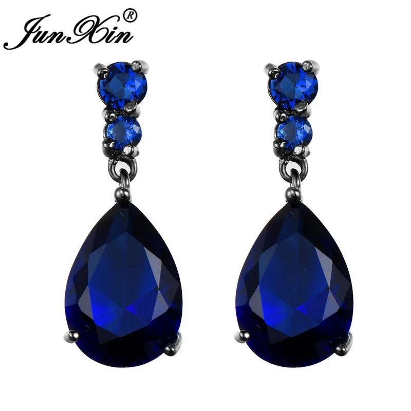 Black Drop Earrings JUNXIN оливковый зеленый/фиолетовый/белый Капли слез из камня Висячие серьги для женщин черное золото заполненные капли воды циркон камень серьги - Окраска металла: Black Drop Earrings