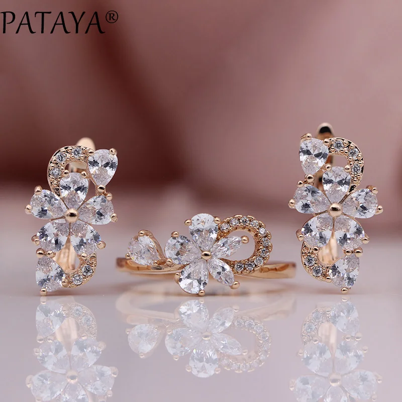 PATAYA, Новое поступление 585, розовое золото, натуральный циркон, полые серьги-капли, кольца, наборы для женщин, модные, свадебные, Роскошные, милые, ювелирный набор