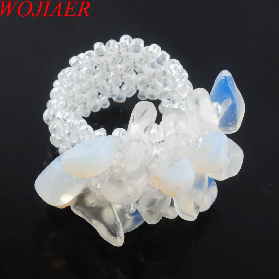 White Opal PJ3022 WOJIAER натуральное кольцо с драгоценным камнем для леди лабрадоирт стрейч Австрийские кольца ювелирные изделия PBJ301 - Цвет основного камня: White Opal PJ3022