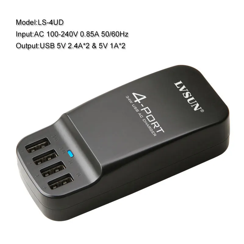 Зарядное устройство для путешествий с 4 портами USB 5 в 2 А iPhone 7 6 Plus 5s 5c iPad Samsung Galaxy S6