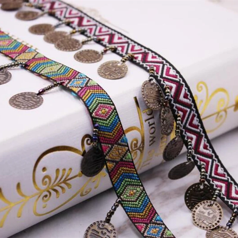 1 ярд Этническая медь кисточка отделка африканским кружевом богемный хлопок