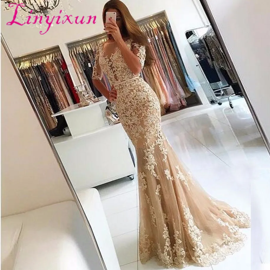 Формальные Вечерние платья с коротким рукавом и открытой спиной Illusion Sheer