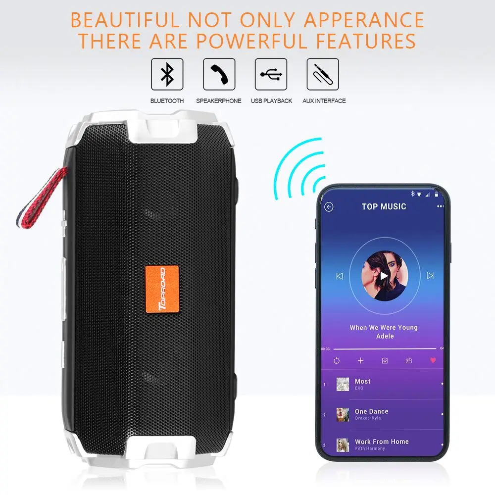 Bluetooth Колонка TOPROAD портативная с поддержкой TF карты и FM радио|Портативные колонки|