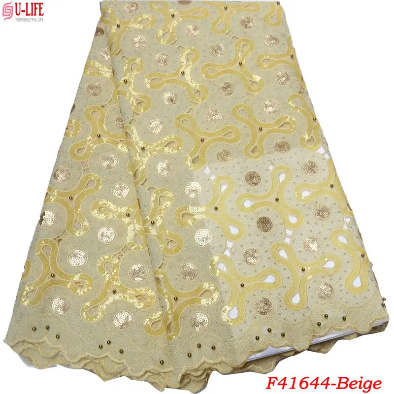 

2019 African Organza Lace fabric Newest High Quality Design Color Sequins Nigerian Handcut Tulle Organza lace Dress F4-1644