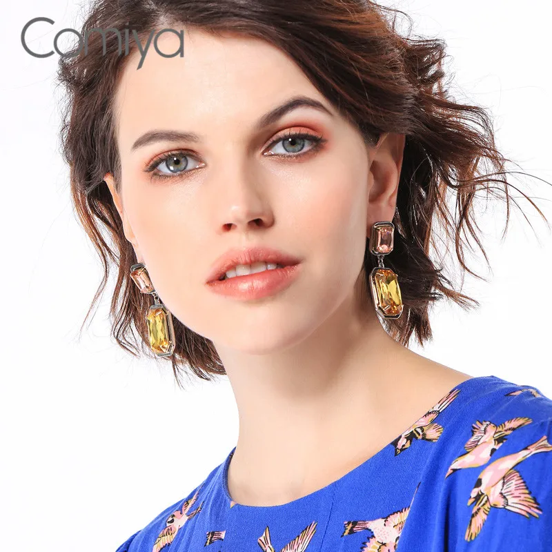 Comiya Dangle Earrings For Women Long Geometric Glass Mosaic Drop Earring Feminino Fashion Accessories Jewelry Wholesale | Украшения и