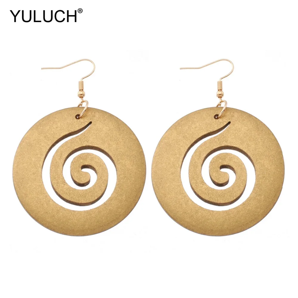 YULUCH 2019 г. новый дизайн этнические Золотые круглые деревянные серьги-подвески в