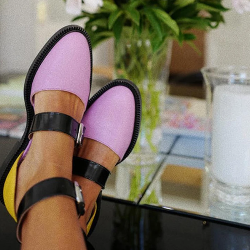 HIBISMIX/Новинка года; Модные женские ботильоны; обувь с пряжкой buckle Strap Flats размера плюс; Разноцветные женские туфли на плоской подошве с круглым носком; 1337