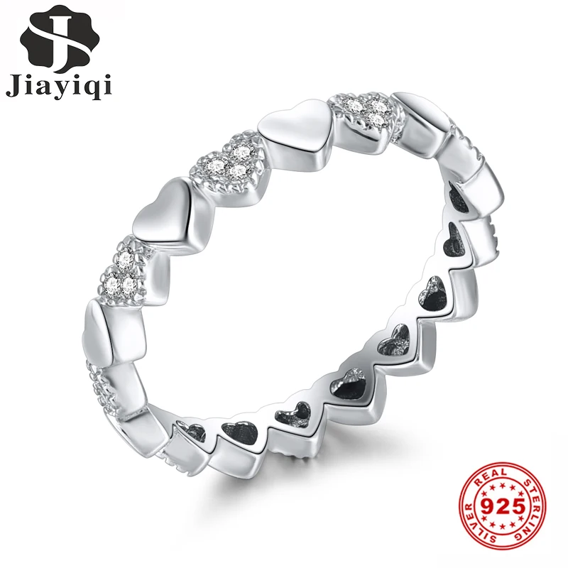 Jiayiqi, 925 пробы, серебряные кольца, сердце, соединено, циркониевое кольцо для женщин, модные женские свадебные украшения, Размер 6/7/8/9