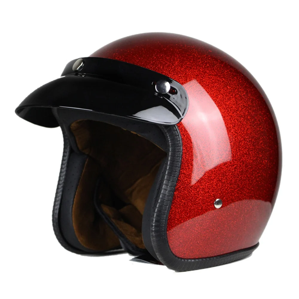 Bright Red Мотоциклетный шлем винтажный Кафе Racer Chopper ретро кожаный шлем мотоциклетный Мото шлем для мотоцикла - Цвет: Bright Red