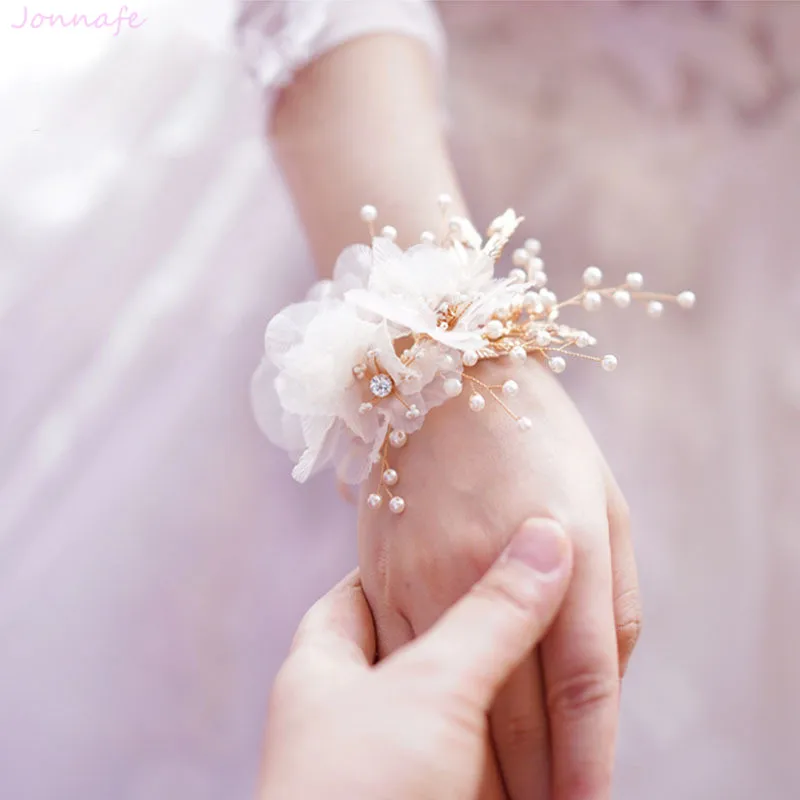 Романтический свадебный браслет ручной работы с цветами и жемчугом свадебные