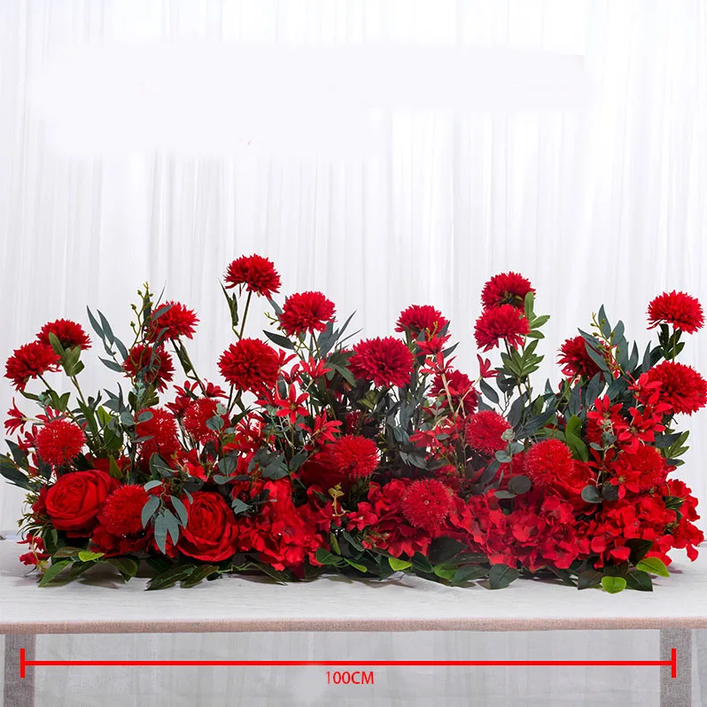 Red 100cm 50/100 см Европейский искусственный ряд цветов вечерние свадебная АРКА фон Настенный декор расположение de fleurs de mariage Роза пионы помпон - Цвет: Red 100cm