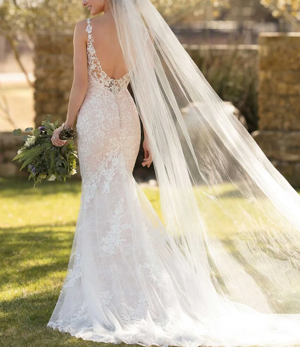 Пикантные с низкой спиной Свадебные платья русалки кружевное подвенечное платье