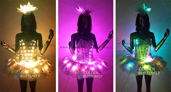 LED Clothing Glowing Dress Fashion Luminous Headdress Talent Show Women Clothes Ballroom Mechanical Dance Accessories | Тематическая