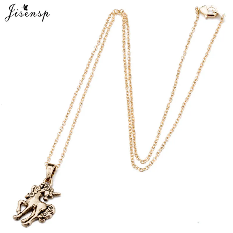 Jisensp New Cute Animal Unicorn Necklaces &amp Pendants Ancient Bronze Trendy Jewelry Clavicle Chain Necklace collares de moda 2018 |