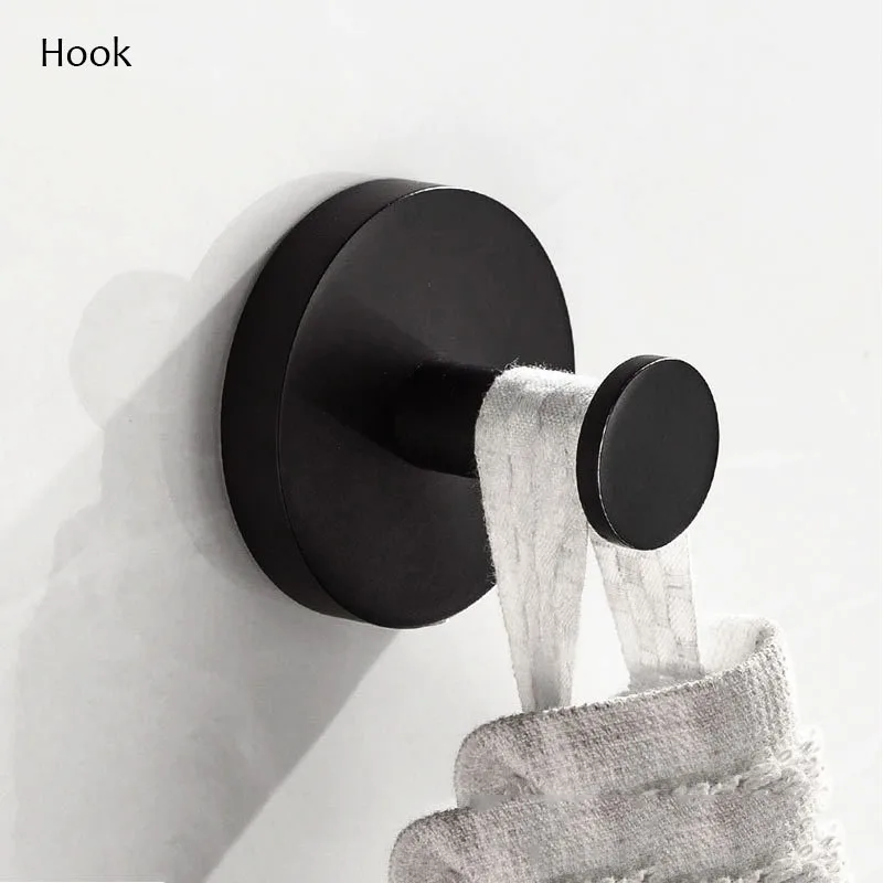 Hook Матовый черный набор из нержавеющей стали для ванной комнаты, бумажный круглый держатель, крючок для халата, вешалка для полотенец, аксессуары для ванной комнаты - Цвет: Hook