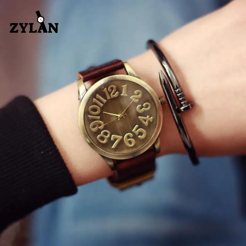 ZYLAN Модные Винтажные часы с большим номером магический кожаный ремешок Кварцевые