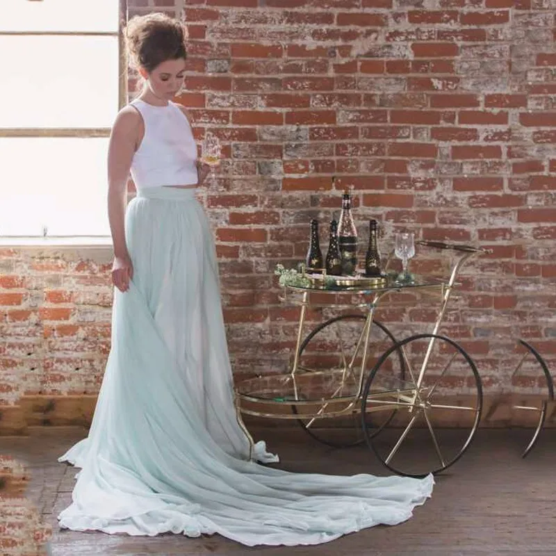Мятно-зеленая женская шифоновая юбка свадебная до пола в стиле бохо для невесты