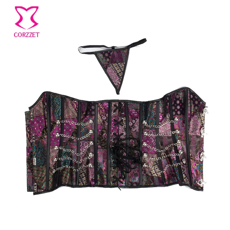 S-6XL Burlesque парча фиолетовый стимпанк корсет готическая одежда Corpetes E Espartilhos