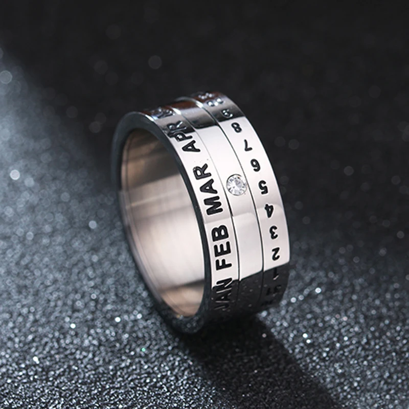 ZMZY Fashion Stainless Steel Rings for Men Women Anniversary Jewelry Date Number Letter Special Birthday Gift Finger Ring | Украшения и