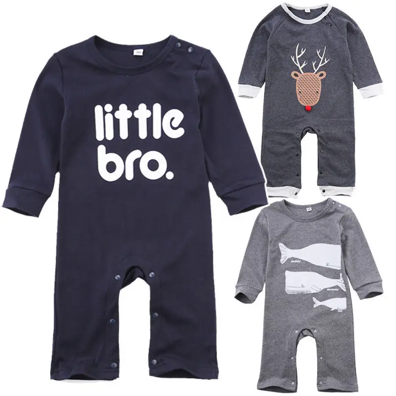 0-18M Newborn Baby Boys Clothes Infant Toddler Kids Little Bro Long Sleeve Cotton Romper |