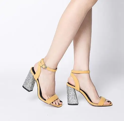 Choudory 2017 летние высокий каблук сандалии открытым носком блеск украшенные толстые