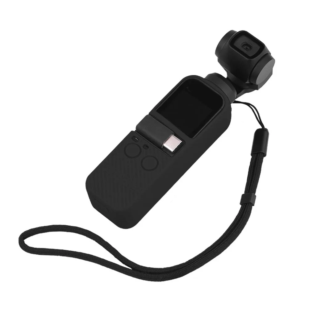 Черный Силиконовый чехол с ремешком аксессуар ручка Gimbal мягкий анти-потеря стабилизированная камера простой защитный чехол для OSMO карман - Цвет: Черный