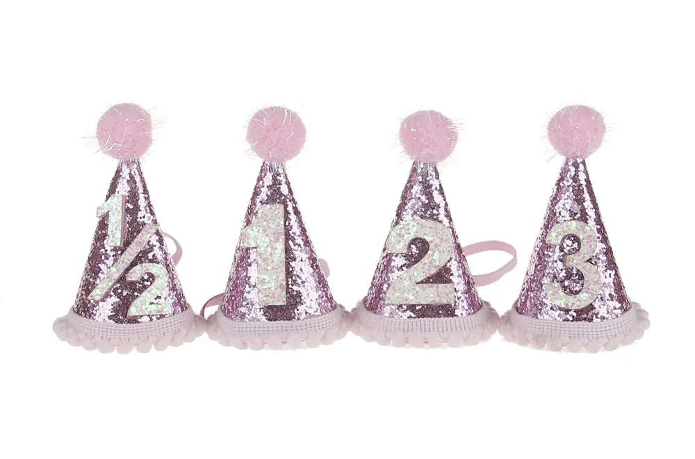 1 шт. Baby Shower украшения торта шапки милые блестящие 1/2/3 для мальчиков и девочек, на день рождения головные уборы реквизит для фото вечеринок детские шапки с помпонами