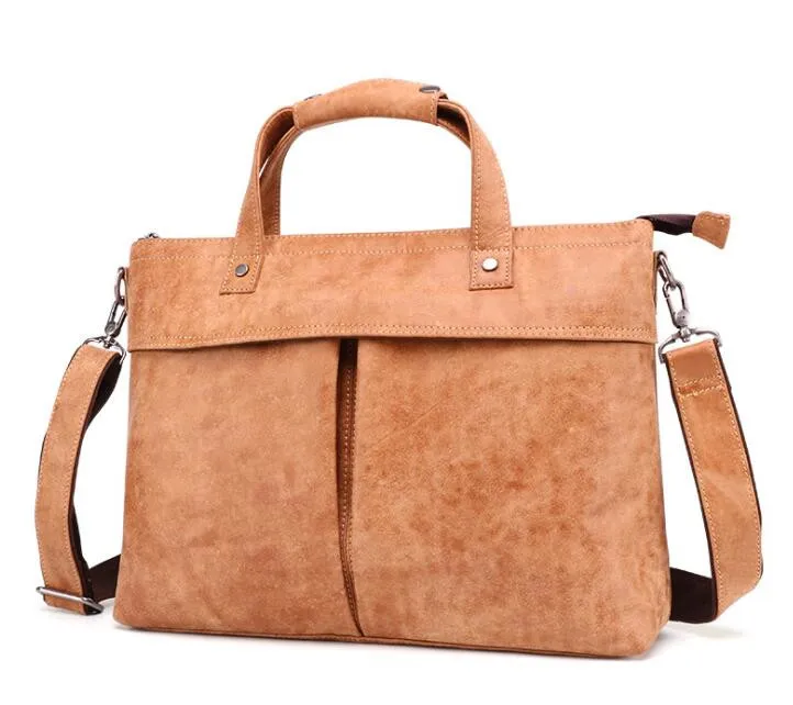Brand New Cow Genuine Leather Business Men's Briefcase Male Shoulder Bag Real Leather Men Messenger Bag Travel Computer Bag - Цвет: brown