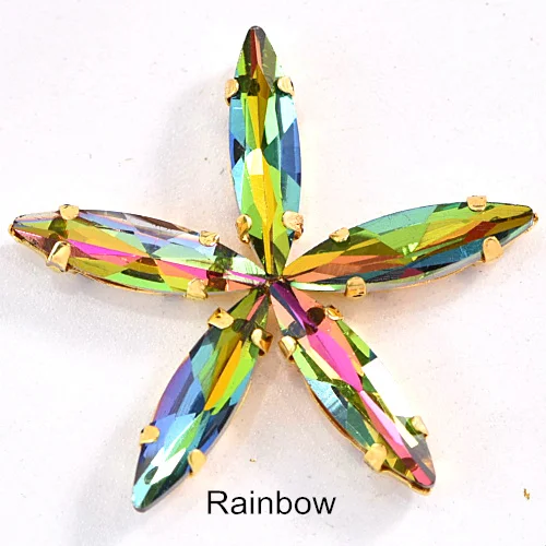 Rainbow 4x15 мм, 50 шт., цветные стразы в виде лошадиных глаз, пришитые на коготь стразы в виде листьев из стекла, пришитые стразы с золотым коготком, свадебное платье B3742 - Цвет: Rainbow