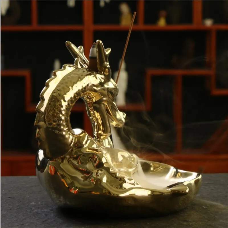 Позолоченная подставка для благовоний с китайским драконом фарфоровая