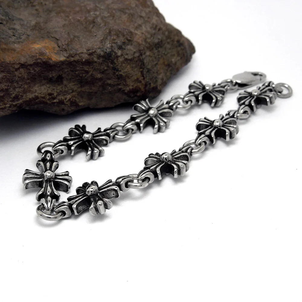 Vintage Black Titanium Steel Cross Link Bracelet Men Women Punk Style Jewelry 22cm Length Adjustable | Украшения и аксессуары