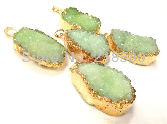 

H-DP43 Light Green Druzy Stone Pendant Druzy Agat Pendant Gold 35mm-45mm Long (Random in SHAPE)