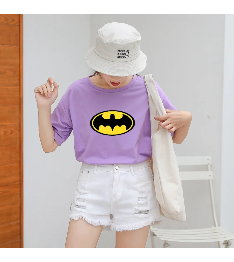 Летние новые женские повседневные футболки с коротким рукавом из хлопка Harajuku Kawaii Batman с принтом из мультфильма Топы уличная футболки tumblr рубашка Femme