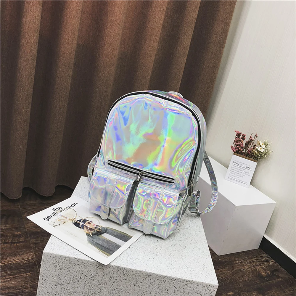 2018 Новая мода Лазерная женщин голографическая рюкзак сумка студентка голограмма
