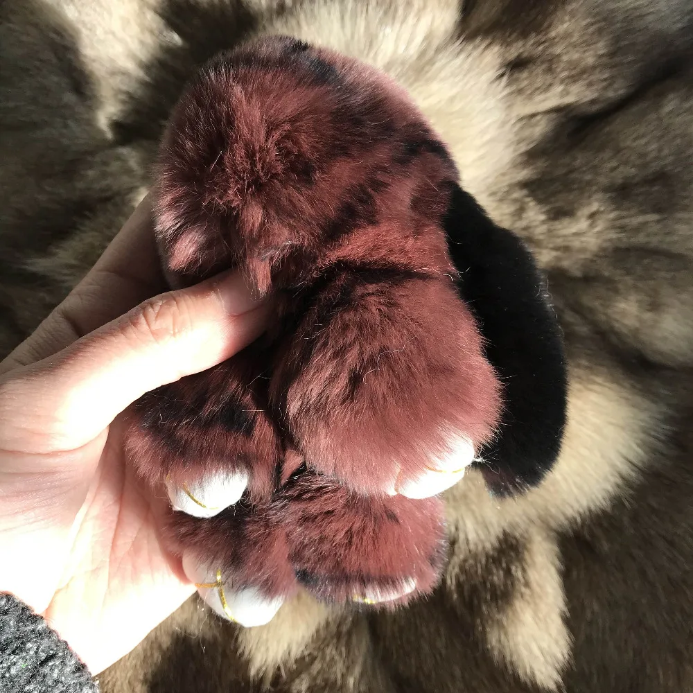 Magicfur Бургунди черный Настоящий мех кролика мяч с кроликом мягкая одежда принтом