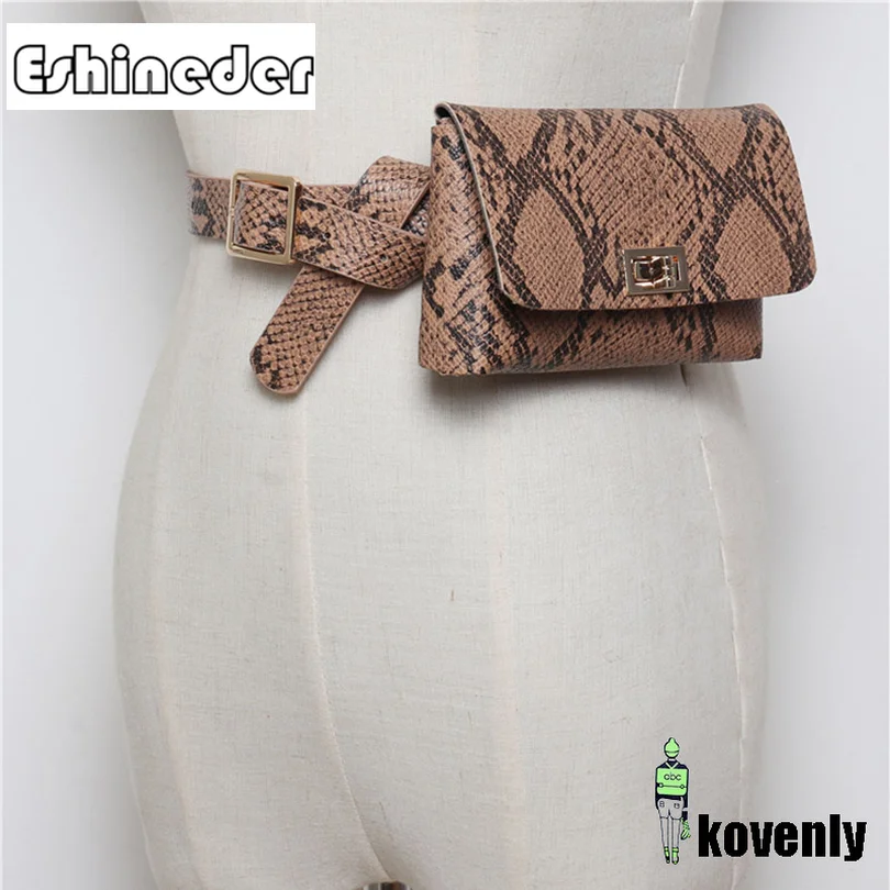 ESHINEDER Women Leather Waist PackFanny Pack Fashion Serpentine Bag Vintage Belt Bags Phone Pocket | Багаж и сумки