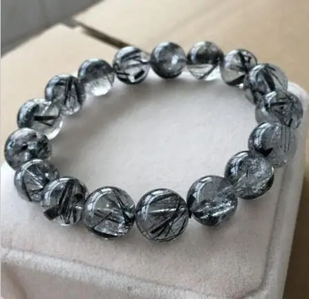 Натуральный Бразилия 10 мм Черный Rutilated кварцевые хрустальные бусины браслет