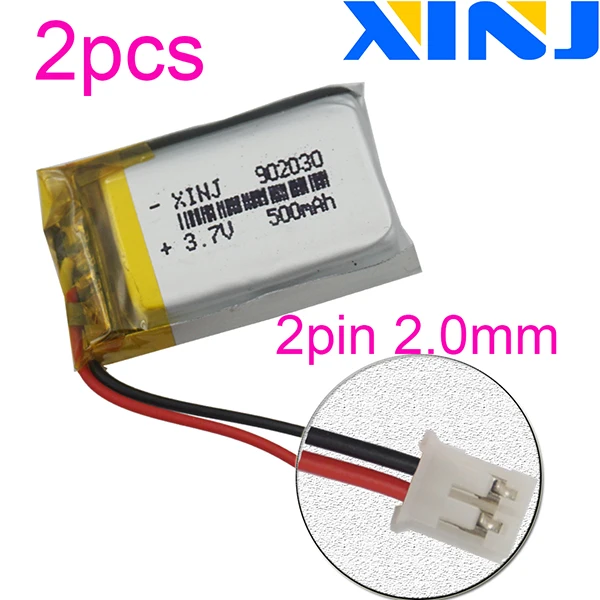 2pin 2.0mm plug XINJ 2 шт. 3,7 в 500 мАч литий-полимерный Батарея 2pin JST-PH 1,0/1,25/1,5/2,0/2,54 мм 902030 для gps Камера гарнитура для умных часов - Цвет: 2pin 2.0mm plug