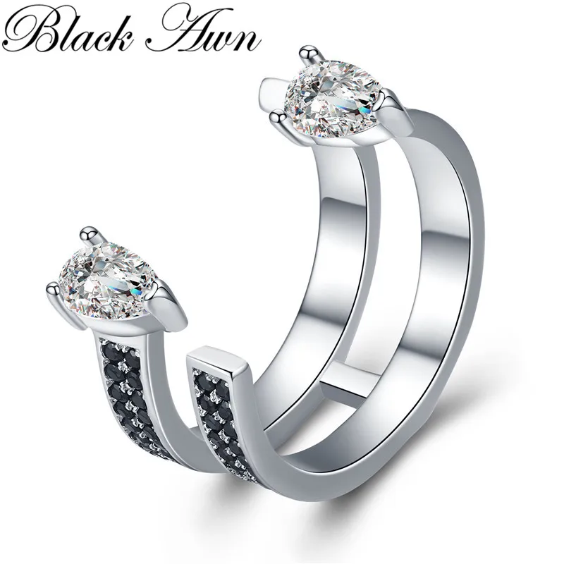BLACK AWN 2021 New Trendy 925 Sterling Silver Fine Jewelry Engagement Black Spinel Engagement  Ring for Women Anillos Mujer G058