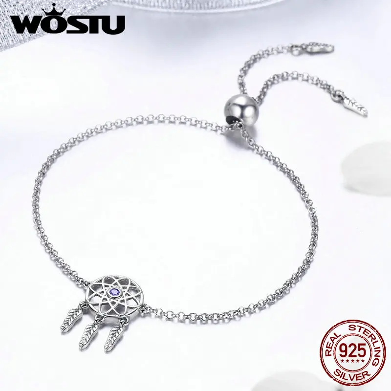 WOSTU, лидер продаж, 925 пробы, серебряный, Ловец снов, Ловец снов, цепочка, регулируемый браслет для женщин, S925, серебряные ювелирные изделия, подарок CQB111