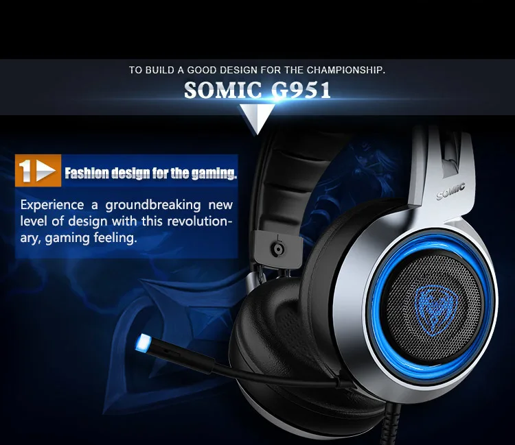 SOMIC G951 стерео звук Игровые наушники двойной луч вибрации гарнитура с микрофоном USB 3 цвета светодиодный светильник наушники для ПК Игр