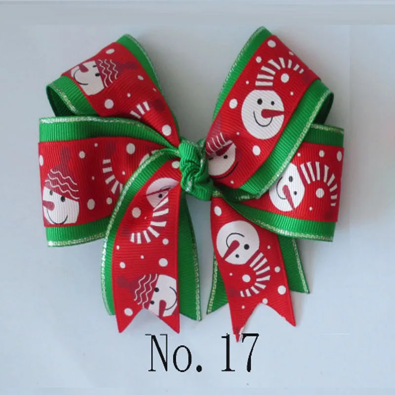 

20PCS Happy Girl 4.5" Christmas Cheer Hair Bow Clip Snowman Santa Snow