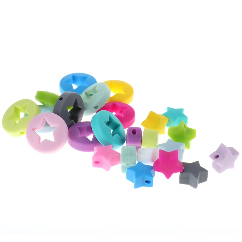 Cuentas de silicona para mordedores de beb&eacute;, cuentas redondas de estrella para morder, regalo de enfermera para ni&ntilde;as, 21MM, 20 piezas-4