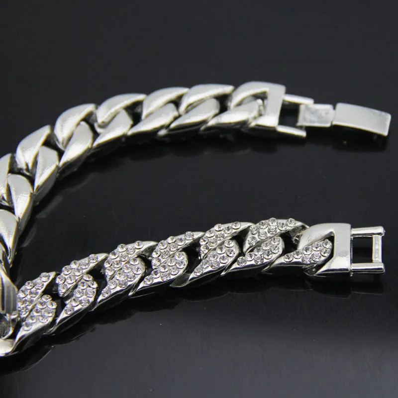 Модный полностью Iced Out Браслет из горного хрусталя Золотой хип хоп шикарный КУБИНСКИЙ звено цепи браслет новая цепочка и браслет для мужчин