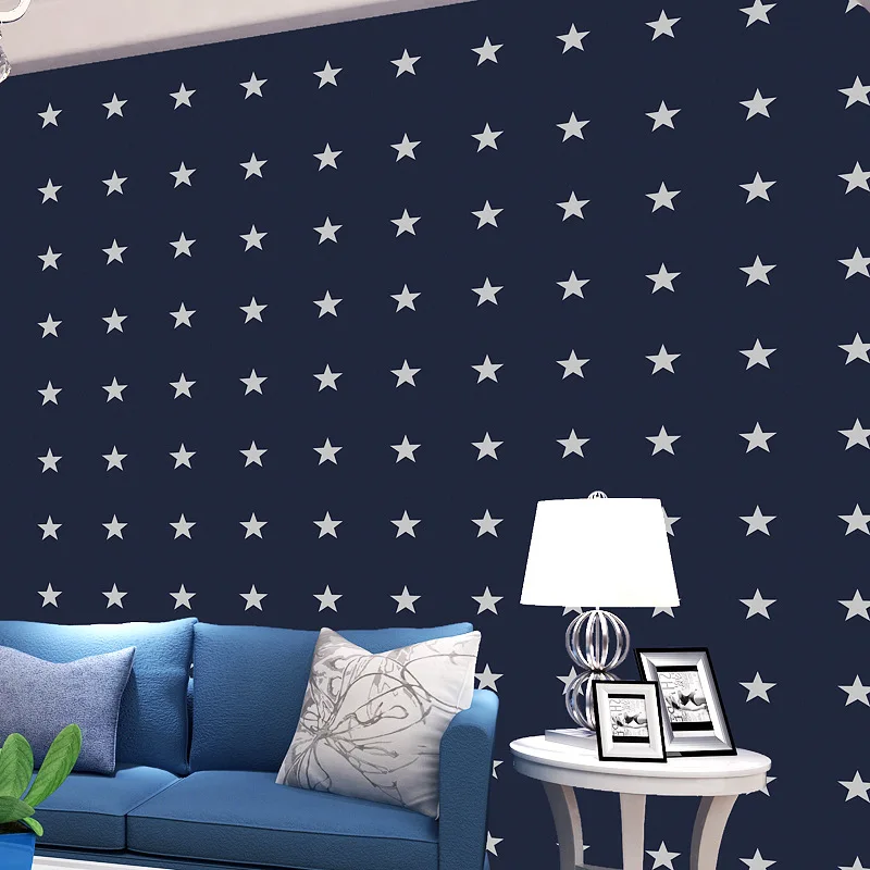 

beibehang Green children's room non-woven wallpaper British style boys and girls room dark blue pink five-pointed star