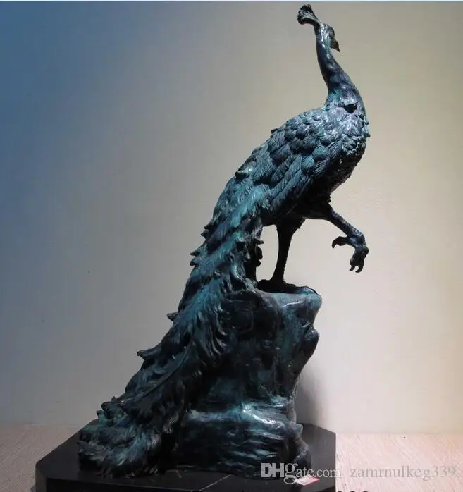 Арт Декор Медь Бронзовая статуэтка Павлин Peahen Мрамор база статуя