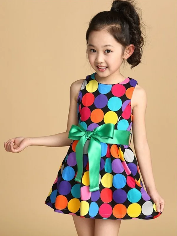 2021 new summer girls dress toddler vest 4 5 6 7 8 9 10 11 12 years old kids rainbow dot Bow Princess Wedding | Детская одежда и