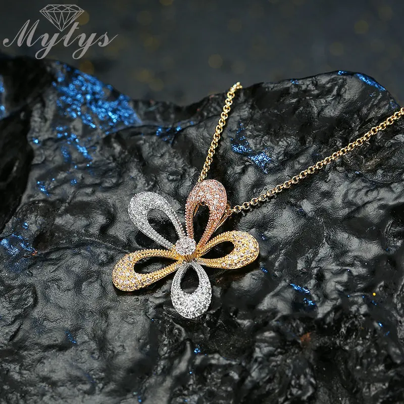 Трехцветное золотое ожерелье Mytys с подвеской в виде цветка для женщин красивая