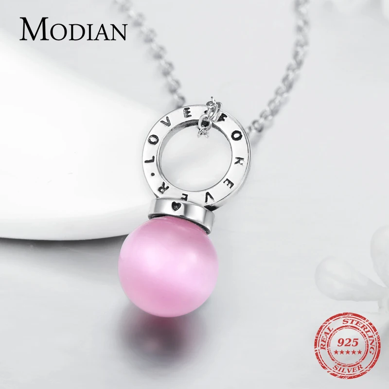 Modian Аутентичные 925 стерлингового серебра Forever Love розовый опал ожерелье для женщин
