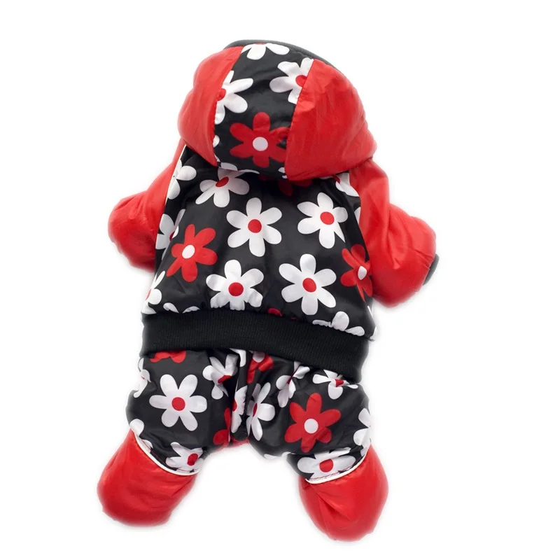 Black dog Jumpsuit Теплый комбинезон для собаки, толстовки, флисовое пальто для щенка, комбинезон, куртка, зимняя одежда Teddy, одежда с цветочным рисунком, красный, желтый, черный, XS, L - Цвет: Black dog Jumpsuit